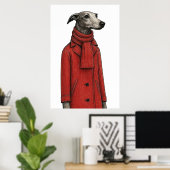 Greyhound in Winter Coat, Stylized Drawing ポスター (ホームオフィス)