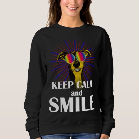 Greyhound  Keep Calm & Smile  Galgo Greyhound Hipp スウェットシャツ (正面)