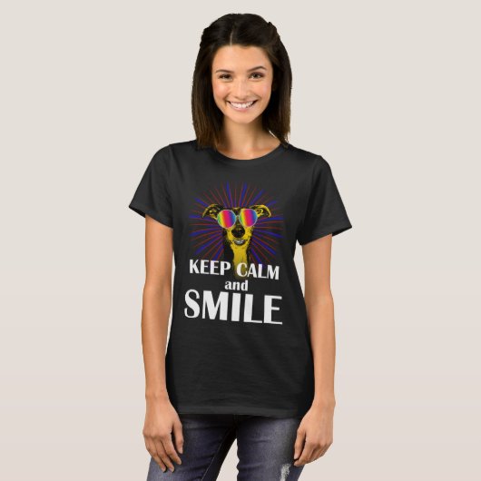 Greyhound  Keep Calm & Smile  Galgo Greyhound Hipp Tシャツ (正面フル)