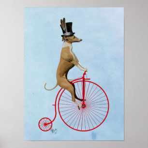 Greyhound on Red Penny Farthing Bike ポスター