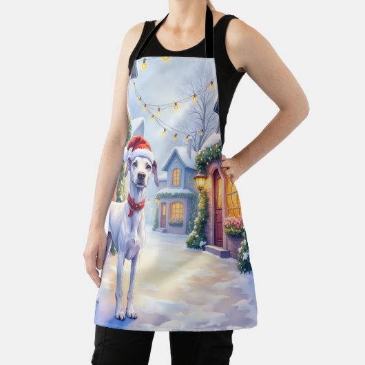 Greyhound Snowy Village Santa Hat Christmas Art エプロン (インサイチュ)