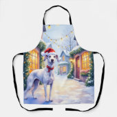 Greyhound Snowy Village Santa Hat Christmas Art エプロン (正面)