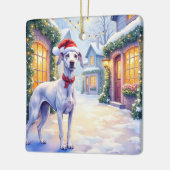 Greyhound Snowy Village Santa Hat Christmas Art セラミックオーナメント (左)