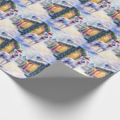 Greyhound Snowy Village Santa Hat Christmas Art ラッピングペーパー (角)