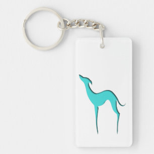 Greyhound/WhippetターコイズシルエットKeychain キーホルダー