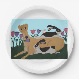 Greyhound with bunnies ペーパープレート