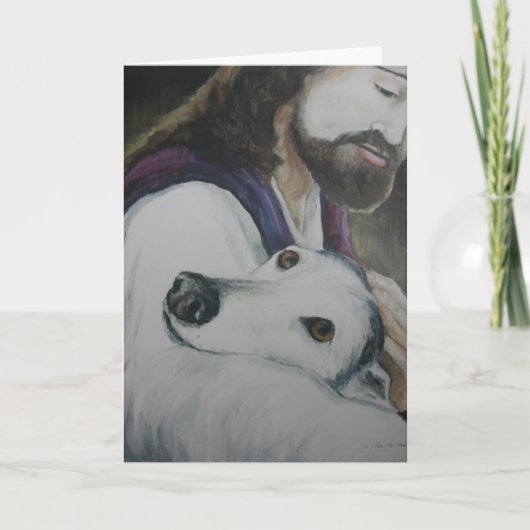 Greyhound with Jesus Dog Art Greeting Card カード (正面)