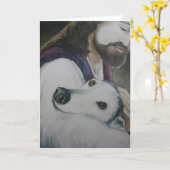 Greyhound with Jesus Dog Art Greeting Card カード (黄色い花)