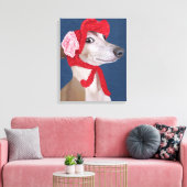 Greyhound with Red Wooly Hat キャンバスプリント (インサイチュ (リビング))
