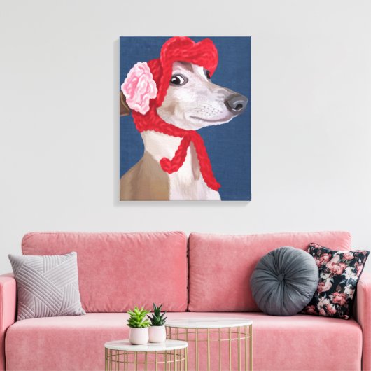 Greyhound with Red Wooly Hat キャンバスプリント (インサイチュ (リビング))