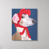 Greyhound with Red Wooly Hat キャンバスプリント (正面)