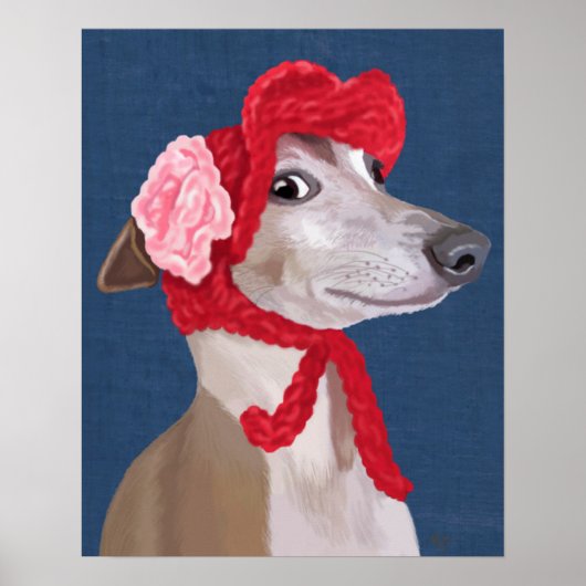 Greyhound with Red Wooly Hat ポスター (正面)