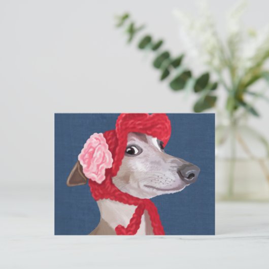 Greyhound with Red Wooly Hat ポストカード (スタンド正面)