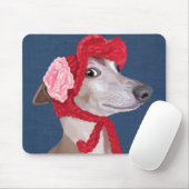 Greyhound with Red Wooly Hat マウスパッド (マウス)
