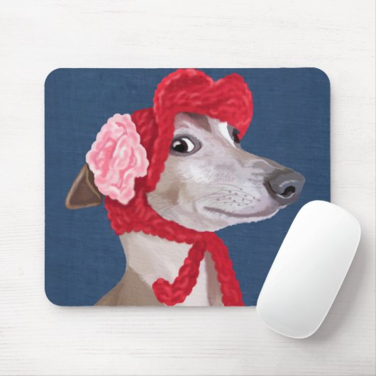 Greyhound with Red Wooly Hat マウスパッド (マウス)