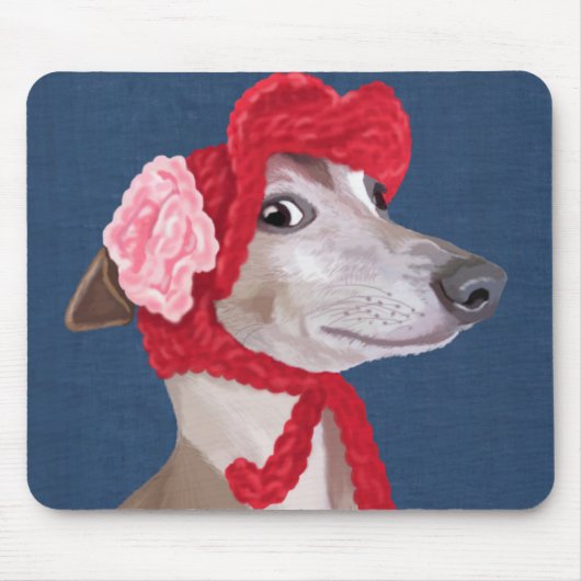 Greyhound with Red Wooly Hat マウスパッド (正面)