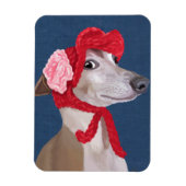 Greyhound with Red Wooly Hat マグネット (縦)
