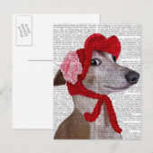 Greyhound with Red Wooly Hat 2 ポストカード (正面/裏面)
