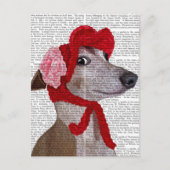 Greyhound with Red Wooly Hat 2 ポストカード (正面)