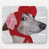 Greyhound with Red Wooly Hat 2 マウスパッド (正面)