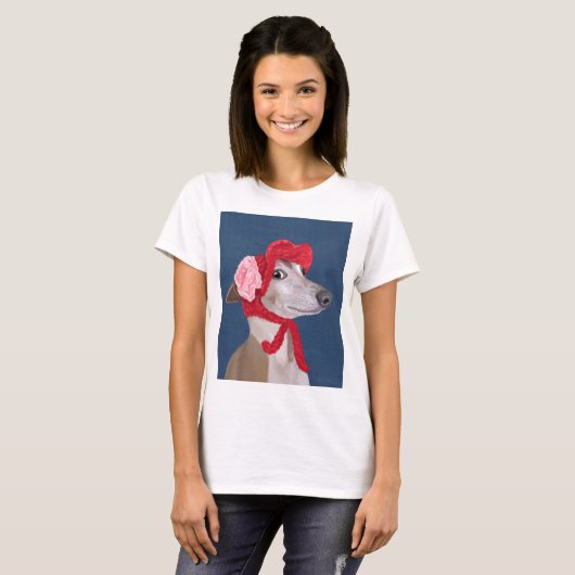 Greyhound with Red Wooly Hat Tシャツ (正面フル)