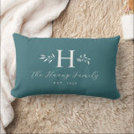 Greyish Turquoise Personalized Last Name Monogram ランバークッション<br><div class="desc">This design feature the family monogram,  name and year establish on the front and "Home Sweet Home" on the back. This simple stylish pillow is a perfect additional to your family room decoration. It is also a perfect gift for house warming,  newlywed couple and family gift.</div>