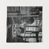 GREYSCALE PHOTO 読 OF MAN SISTING WHILE NAVSP タペストリー (正面(横))