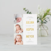 Grid モダン Foil Birth Announcementはがき 箔シーズンポストカード (立ち正面)