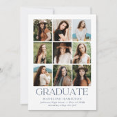 Grid モダン Navy 9フォトコラージュ卒業 案内状 (正面)