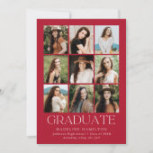 Grid モダン Red 9フォトコラージュ卒業 案内状 (正面)