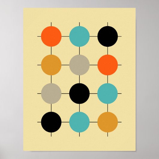 Grid Circles Mid Century Modern Styled Poster ポスター (正面)