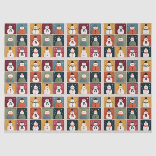 Grid of Cheerful Snowmen in Winter Wear 薄葉紙 (正面)
