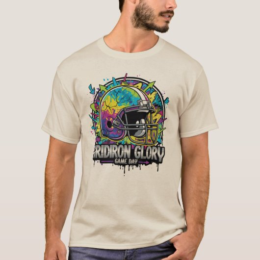 Gridiron Glory Retro Football Game Vibes Tシャツ (正面)