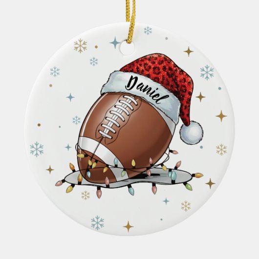 Gridiron Glow: Football with Santa Hat  セラミックオーナメント (正面)