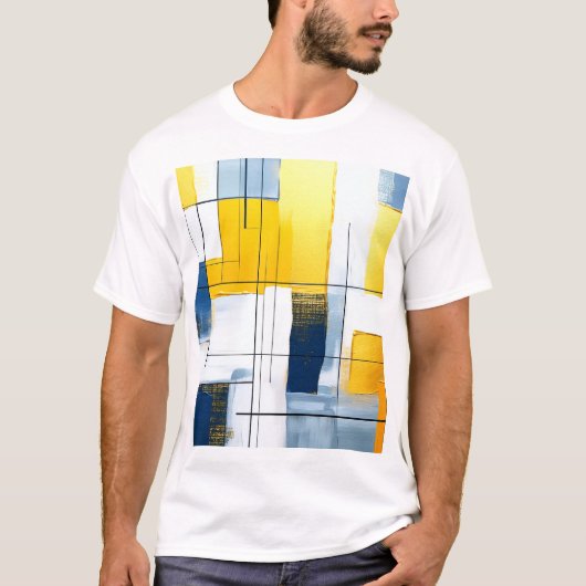 Gridlight Composition — Urban Blocks in Gold & Blu Tシャツ (正面)