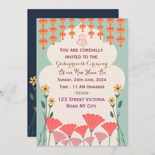 Grihapravesh Ceremony Invitations  招待状 (正面/裏面)
