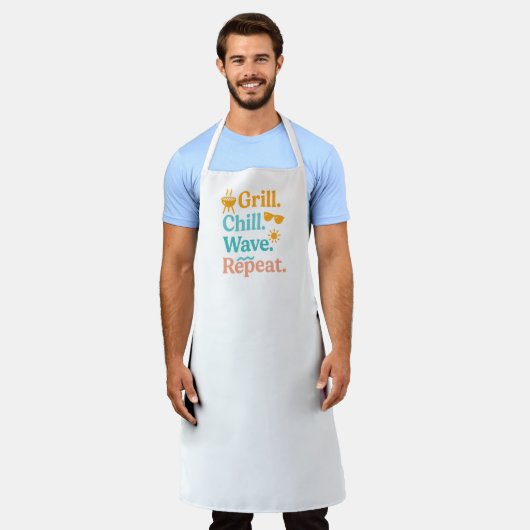 Grill chill wave repeat summer beach quote エプロン (着用した状態)