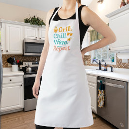 Grill chill wave repeat summer beach quote エプロン