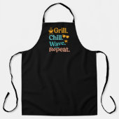 Grill chill wave repeat summer beach quote black エプロン (正面)