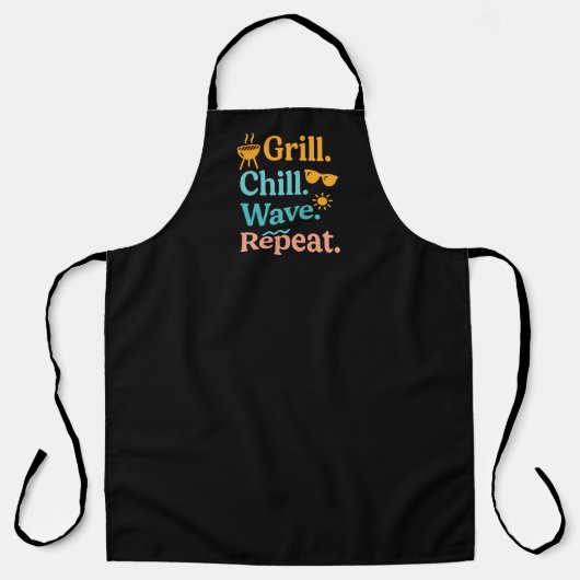 Grill chill wave repeat summer beach quote black エプロン (正面)