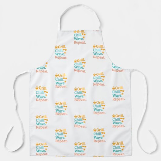 Grill chill wave repeat summer beach quote pattern エプロン (正面)
