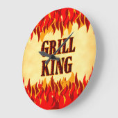 Grill King BBQ Red Flames Wall Clock ラージ壁時計 (傾斜)