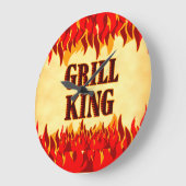 Grill King BBQ Red Flames Wall Clock ラージ壁時計 (傾斜)