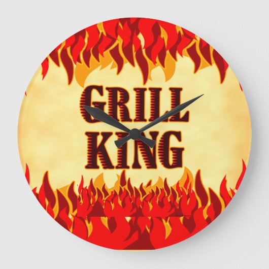 Grill King BBQ Red Flames Wall Clock ラージ壁時計 (正面)