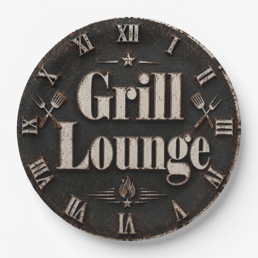 Grill Lounge Rustic BBQ Man Cave Grill Master Gift ペーパープレート (正面)