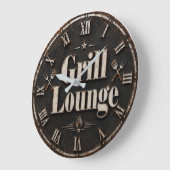 Grill Lounge Rustic BBQ Man Cave Grill Master Gift ラージ壁時計 (傾斜)