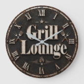 Grill Lounge Rustic BBQ Man Cave Grill Master Gift ラージ壁時計 (正面)