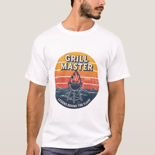 Grill Master Legend Behind The Flame  Retro Sunset Tシャツ (正面)