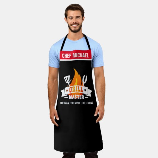 Grill Master The Man Myth Legend BBQ エプロン (着用した状態)