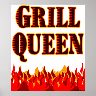 Grill Queen Red Flames BBQアートポスター ポスター
